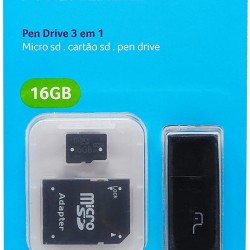 3X1: PENDRIVE + ADAPTADOR SD 16 GB + MC112